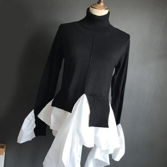 Couture Two Tone Ruffle Hem Sweater - Picture 7 of 16